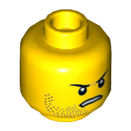 Lego Minifig Head 'Where are my Pants?' Guy, Eyebrows, Stoppled Beard, Smile / Angry Print / Yellow