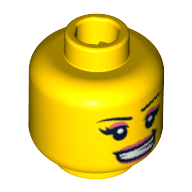 Lego Minifig Head Skater Girl, Pink Lips and Eye Shadow, Open Smile with Teeth Print [Blocked Open Stud] / Yellow