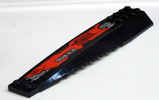 Lego Wedge 16 x 4 Triple Curved with Reinforcements with Red, Dark Red and Silver Circuitry Long Pattern Model Right Side (Sticker) - Set 7721 / Black
