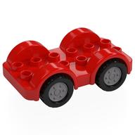 Lego Duplo Car Base 2 x 6 - 4 Flat Silver Wheels with Black Tires on 4 Fixed Axles