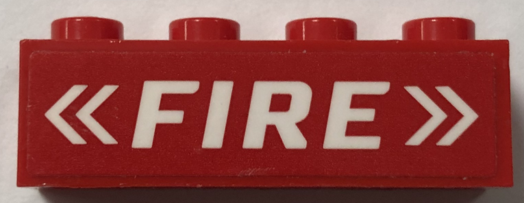 Lego Brick 1 x 4 with White 'FIRE' and Chevrons Pattern (Sticker) - Set 60373 / Red