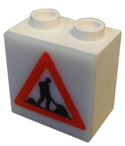 Lego Electric, Light 1 1/8 x 2 x 1 2/3 Cabinet with Lamp Holes (Sign Back) with Milky White Electric, Light 2 x 2 Clip-On Plate with Men Working Pattern (2383 / 2384pb01)