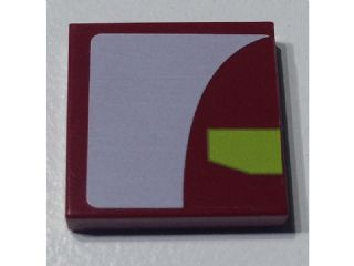 Lego Tile 2 x 2 with White And Lime Panels on Dark Red Background Pattern Model Right Side (Sticker) - Set 7751 / Dark Red