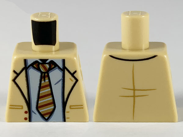 Lego Torso Jacket with Lapels, Light Bluish Gray Shirt and Medium Nougat Tie with Stripes Pattern / Tan