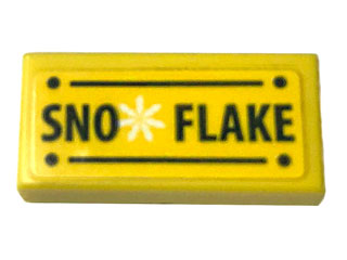 Lego Tile 1 x 2 with White Snowflake and Black 'SNO FLAKE', Lines, and Dots Pattern (Sticker) - Set 41319