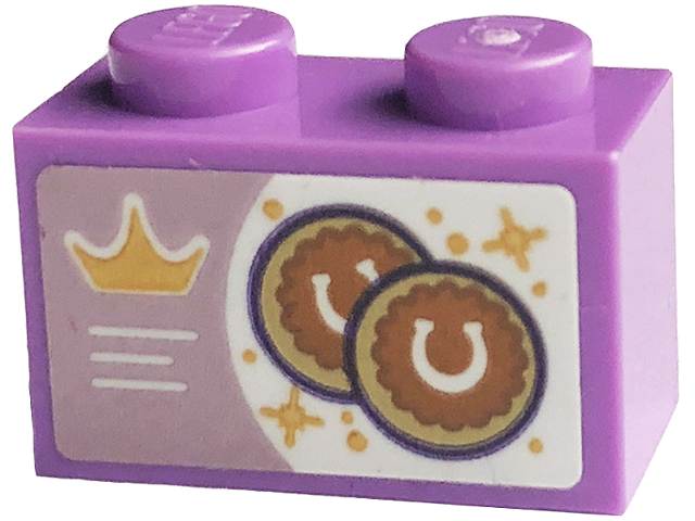 Lego Brick 1 x 2 with Gold Stars and Crown, and Horseshoes on Bright Pink and White Background Pattern (Sticker) - Set 43195