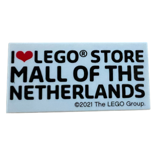 Lego Tile 2 x 4 with 'I heart LEGO STORE MALL OF THE NETHERLANDS' Print