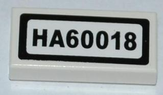 Lego Tile 1 x 2 with 'HA60018' Pattern (Sticker) - Set 60018 / White