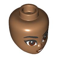 Lego Minidoll Head, Black Eyebrows, Reddish Brown Eyes, Dark Red Lips, Open Mouth / Medium Nougat