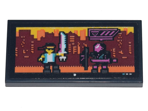 Lego Tile 2 x 4 with TV Display Video Game (Prime Empire), Minifigures Fighting with Swords Pattern (Sticker) - Set 71741