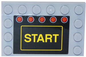 Lego Tile, Modified 4 x 6 with Studs on Edges with Yellow 'START' and Five Red Lights on Black Background Pattern (Sticker) - Set 75874 / Light Bluish Gray
