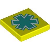 Lego Tile 2 x 2 with White and Dark Turquoise Star of Life Print