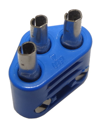Lego Electric, Connector, 3-Way Male Rounded with Hollow Pins / Blue