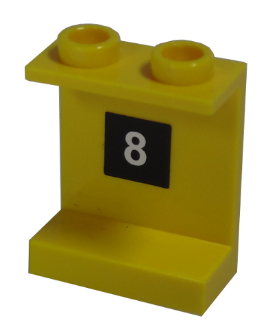 Lego Panel 1 x 2 x 2 - Hollow Studs with White '8' in Black Square Pattern (Sticker) - Set 10170