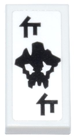 Lego Tile 1 x 2 with Playing Card with Black Earth Power Emblem and Ninjago Logogram Letter C Pattern (Sticker) - Set 71837 / White