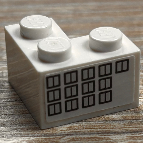 Lego Brick 2 x 2 Corner with 13 Silver Windows with Dark Blue Outlines Pattern Model Left Side (Sticker) - Sets 40227 / 40318