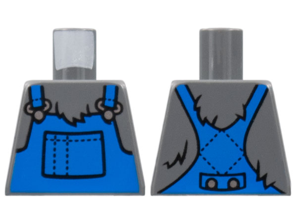Lego Torso Fur, Blue Overalls with Silver Clasps Pattern / Dark Bluish Gray