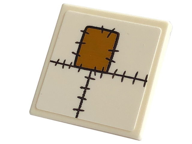 Lego Road Sign 2 x 2 Square with Open O Clip with Black Stitching and Medium Nougat Patch Pattern (Sticker) - Set 43220 / White