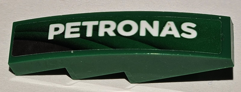 Lego Slope, Curved 4 x 1 with White 'PETRONAS' Pattern Model Left Side (Sticker) - Set 75883
