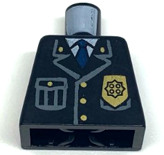 Lego Torso Police Jacket with Pocket, Gold Badge and Blue Tie Pattern / Black