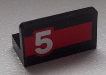 Lego Panel 1 x 2 x 1 with White '5' on Red Stripe Pattern Model Left Side (Sticker) - Set 60025 / Black