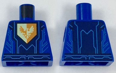 Lego Torso Nexo Knights Armor with Blue Circuitry, Dark Blue Center Panel, Falcon Symbol on Pentagonal Shield Pattern / Blue