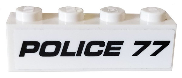 Lego Brick 1 x 4 with Black 'POLICE 77' Pattern (Sticker) - Set 76059