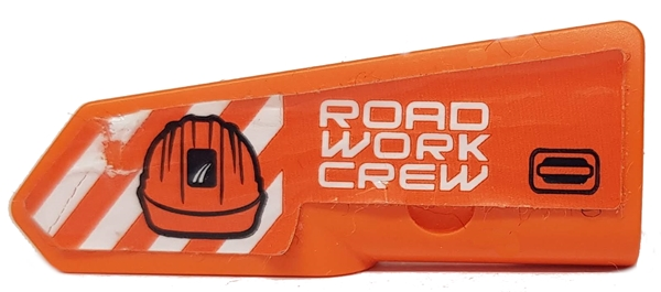 Lego Technic, Panel Fairing #21 Very Small Smooth, Side B with 'ROAD WORK CREW', Construction Helmet and Orange and White Danger Stripes Pattern (Sticker) - Set 42060