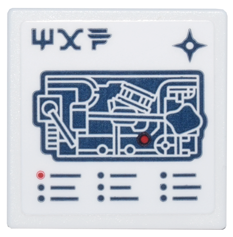 Lego Road Sign 2 x 2 Square with Open O Clip with Dark Blue Ninjago City Markets, Ninjago Logogram 'MAP' and Red Circle Pattern (Sticker) - Set 71799