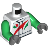 Lego Torso Octan Racing Suit with Red and Green Stripe Print, Green Arms, Dark Bluish Gray Hands / White