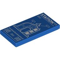 Lego Tile 2 x 4 with 'STATION', BluePrint Print