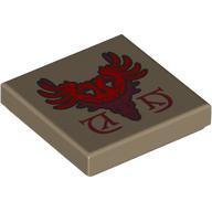 Lego Tile 2 x 2 with Red/Dark Red Bird Crest Print / Dark Tan