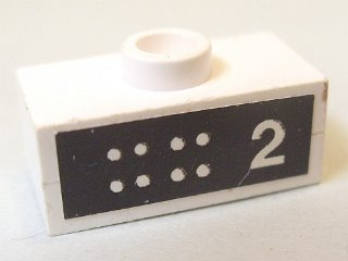 Lego Stickered Assembly 2 x 1 x 2/3 with 8 Dots and Number 2 on Black Background Pattern (Sticker) - Set 6371