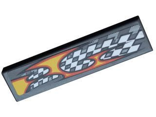 Lego Tile 1 x 4 with Checkered Flag and Flame Pattern Model Left Side (Sticker) - Set 8134