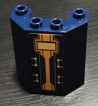 Lego Windscreen 3 x 4 x 3 with Yellow and Bright Light Orange Circuitry Pattern (Sticker) - Set 70322 / Dark Blue