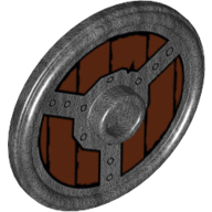Lego Shield Round with Stud and Raised Rim and Rivets and Circular Wood Planking Print