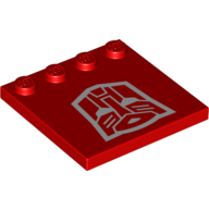 Lego Plate Special 4 x 4, Studs on One Edge with Auto Bot Logo Print / Red