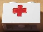 Lego Brick 1 x 2 with Red Cross Pattern - Debossed Print