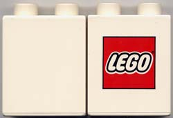 Lego Duplo, Brick 1 x 2 x 2 with LEGO Logo Small Pattern / White