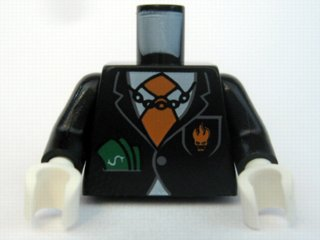 Lego Torso Agents Villain Suit with Orange Tie and Cash in Pocket, Dollar Sign on Back Pattern / Black Arms / White Hands