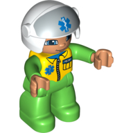 Lego Duplo Figure with Helmet with Open Visor, White Helmet with EMT Star of Life Logo, Bright Green Legs & Jumpsuit with Yellow Vest / Bright Green