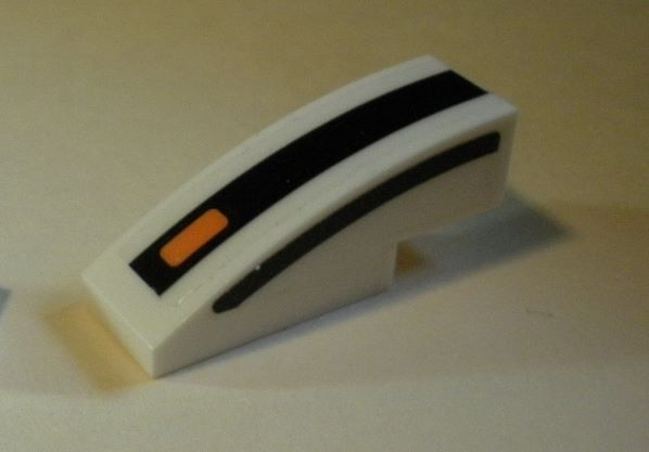 Lego Slope, Curved 3 x 1 with Black Lines and Small Orange Rectangle Pattern Model Left Side (Stickers) - Set 75895