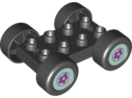 Lego Duplo Car Base 2 x 4 with Black Tires and Light Aqua Hub with Flower Wheels Pattern (88760 / 88762c01pb07)