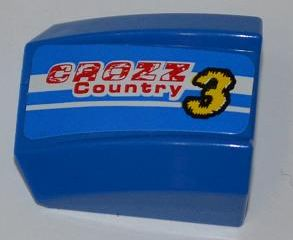 Lego Slope, Curved 2 x 2 Lip with 'CROZZ  Country', Yellow Number '3' and 2 White Lines Pattern Model Left Side (Sticker) - Set 8126 / Blue