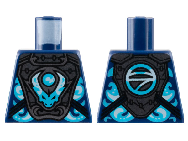 Lego Torso Pearl Dark Gray Breastplate, Medium Azure Dragon Head and Orb, Logogram 'N' on Back Pattern / Dark Blue