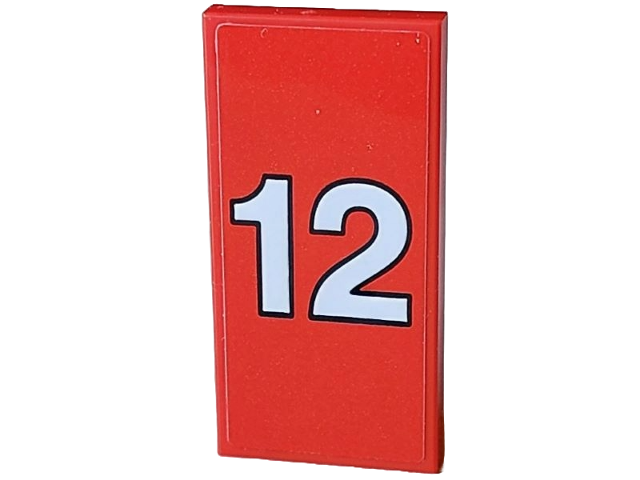 Lego Tile 2 x 4 with White '12' with Black Outline Pattern (Sticker) - Set 10330