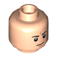 Lego Minifig Head, Dark Brown Furrowed Eyebrows, White Pupils, Straight Line Mouth (Frown) and Curved Chin Line Print / Light Nougat