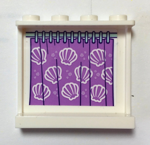 Lego Panel 1 x 4 x 3 with Side Supports - Hollow Studs with Medium Lavender Shower Curtain with Seashells Pattern (Sticker) - Set 41317 / White