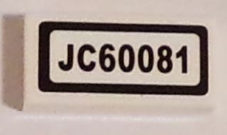 Lego Tile 1 x 2 with 'JC60081' Pattern (Sticker) - Set 60081 / White