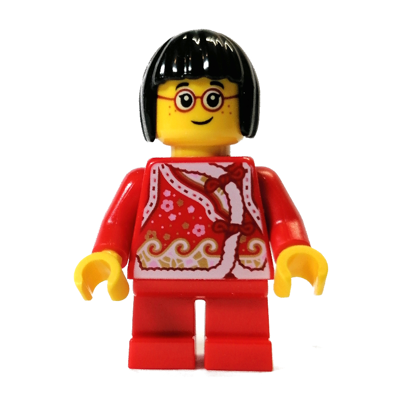 Lego Kid Red Torso, Red Legs, Black Hair, Red Glasses